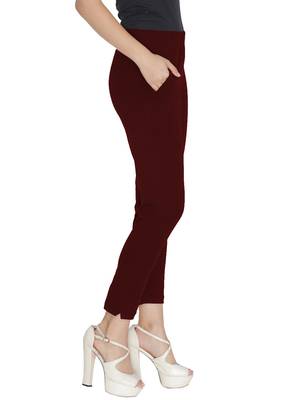 Lyra Cotton Stretch pencil Pant  Maroon for Women 3