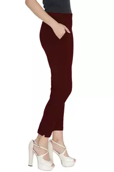 Lyra Cotton Stretch pencil Pant  Maroon for Women