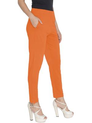 Lyra Cotton Stretch pencil Pant  Fire Orange for Women 3