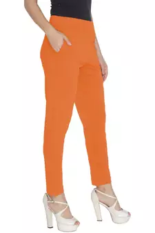 Lyra Cotton Stretch pencil Pant  Fire Orange for Women