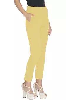 Lyra Cotton Stretch pencil Pant  Cream for Women