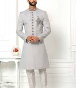 Grey embroidered art silk sherwani