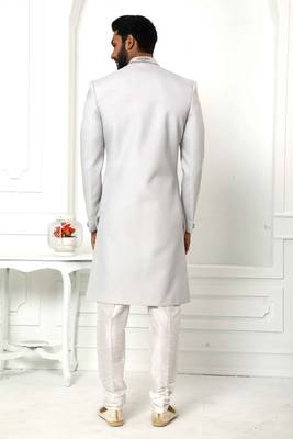 Grey embroidered art silk sherwani 3