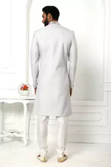 Grey embroidered art silk sherwani