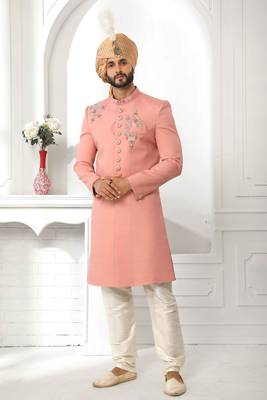 Pink embroidered art silk sherwani 1