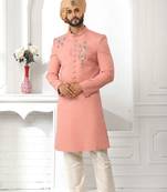 Pink embroidered art silk sherwani