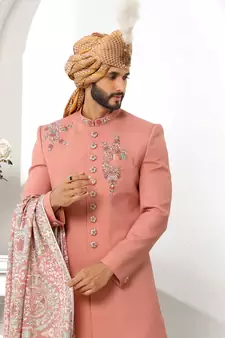 Pink embroidered art silk sherwani