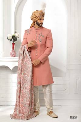 Pink embroidered art silk sherwani 4