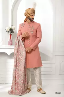 Pink embroidered art silk sherwani