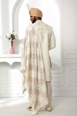 Fawn embroidered art silk sherwani 3