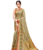 Grey woven silk blend saree with blouse