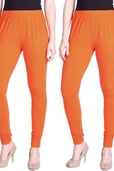  Lyra Orange Free Size Churidar Leggings