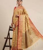 Yellow woven art silk saree with blouse