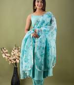 Gown Palazzo With Organza Print Duppata