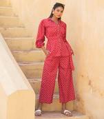 Geometric Lava Red Pant Suit Set