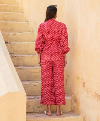 Geometric Lava Red Pant Suit Set 2