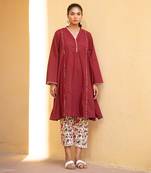 Bing Cherry Maroon V Neck Kurta In Bell Sleeves With Straight Pant
