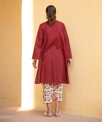 Bing Cherry Maroon V Neck Kurta In Bell Sleeves With Straight Pant 2