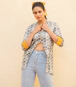 White Crop Shirt With Signal Yellow Cuff