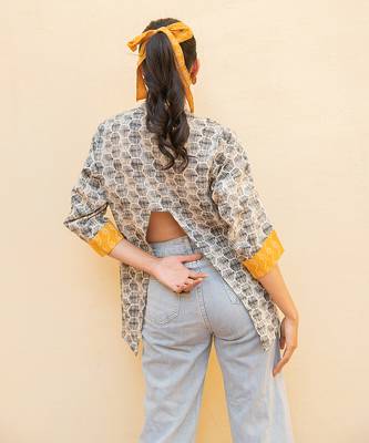 White Crop Shirt With Signal Yellow Cuff 2