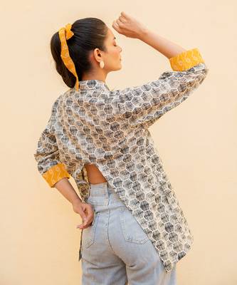 White Crop Shirt With Signal Yellow Cuff 4