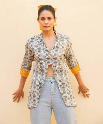 White Crop Shirt With Signal Yellow Cuff 5
