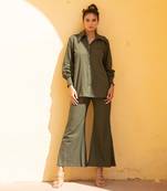 Floral Back Tie Up Olive Green Shirt Pant