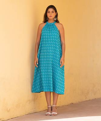 Scuba Blue Kantha  Halter Neck Dress 1