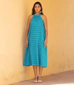 Scuba Blue Kantha  Halter Neck Dress