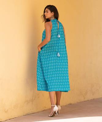 Scuba Blue Kantha  Halter Neck Dress 2