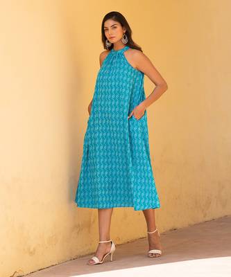 Scuba Blue Kantha  Halter Neck Dress 3
