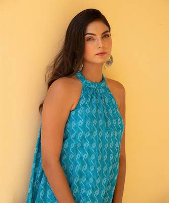 Scuba Blue Kantha  Halter Neck Dress 4