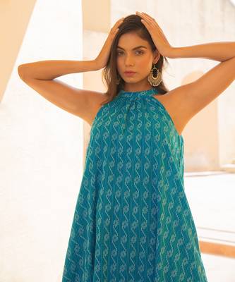 Scuba Blue Kantha  Halter Neck Dress 5