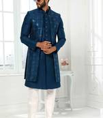 Blue embroidered art dupion silk sherwani