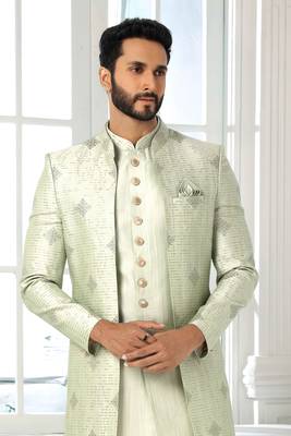 Green embroidered art dupion silk sherwani 2