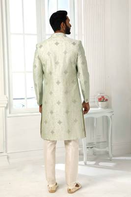Green embroidered art dupion silk sherwani 3