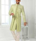 Green embroidered art dupion silk sherwani