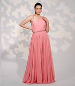 Pink One Shoulder Drape Georgette Gown