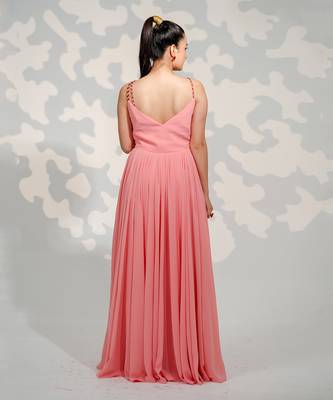 Pink One Shoulder Drape Georgette Gown 4
