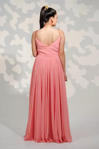 Pink One Shoulder Drape Georgette Gown