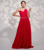 Hot Pink One Shoulder Drape Georgette Gown