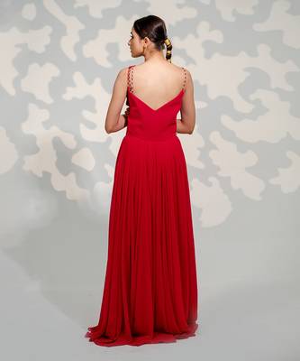 Hot Pink One Shoulder Drape Georgette Gown 4