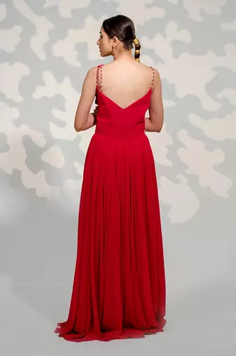 Hot Pink One Shoulder Drape Georgette Gown