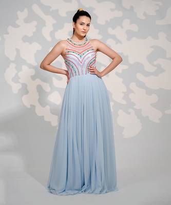 Powder Blue Tulle Georgette Gown 1