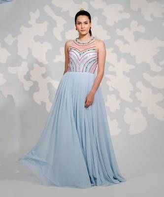 Powder Blue Tulle Georgette Gown 2
