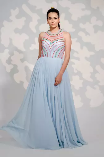 Powder Blue Tulle Georgette Gown