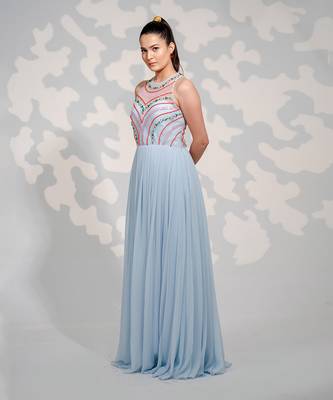 Powder Blue Tulle Georgette Gown 3