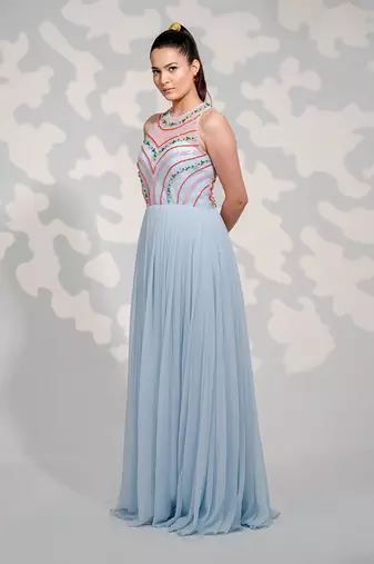 Powder Blue Tulle Georgette Gown