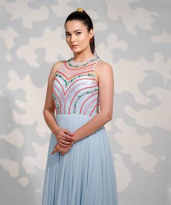 Powder Blue Tulle Georgette Gown 4