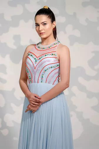 Powder Blue Tulle Georgette Gown